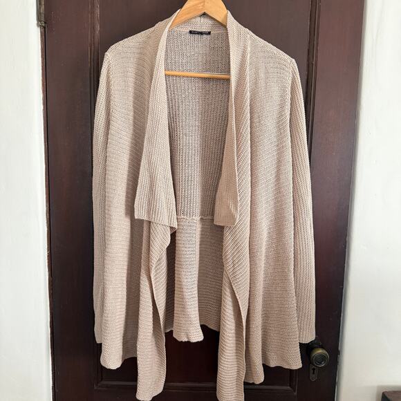 Eileen Fisher Sweaters - EILEEN FISHER | Oatmeal Tan Open Weave Linen Open Front Cardigan | Large